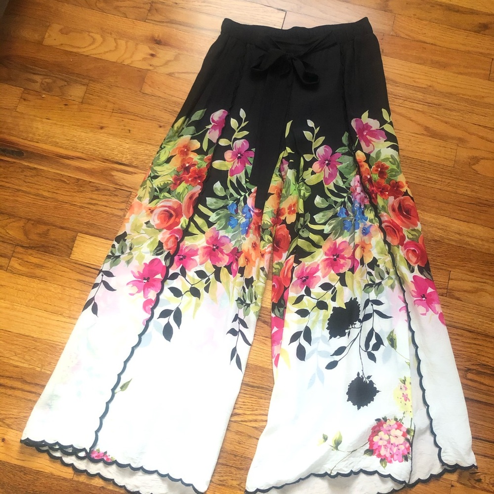 Johnny Was Maya Floral Split Leg Silk Pant